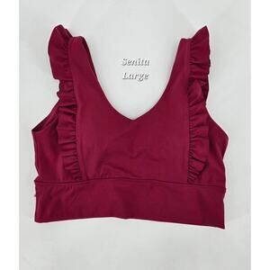 Senita Athletics Raspberry Ruffle Strap Sports Bra L Pink V Neck Balletcore